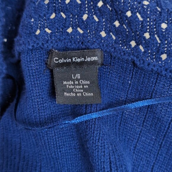 Vintage Y2K Calvin Klein Jeans Open Knit Sweater Vneck Blue Flare A-Line Top - Picture 10 of 12